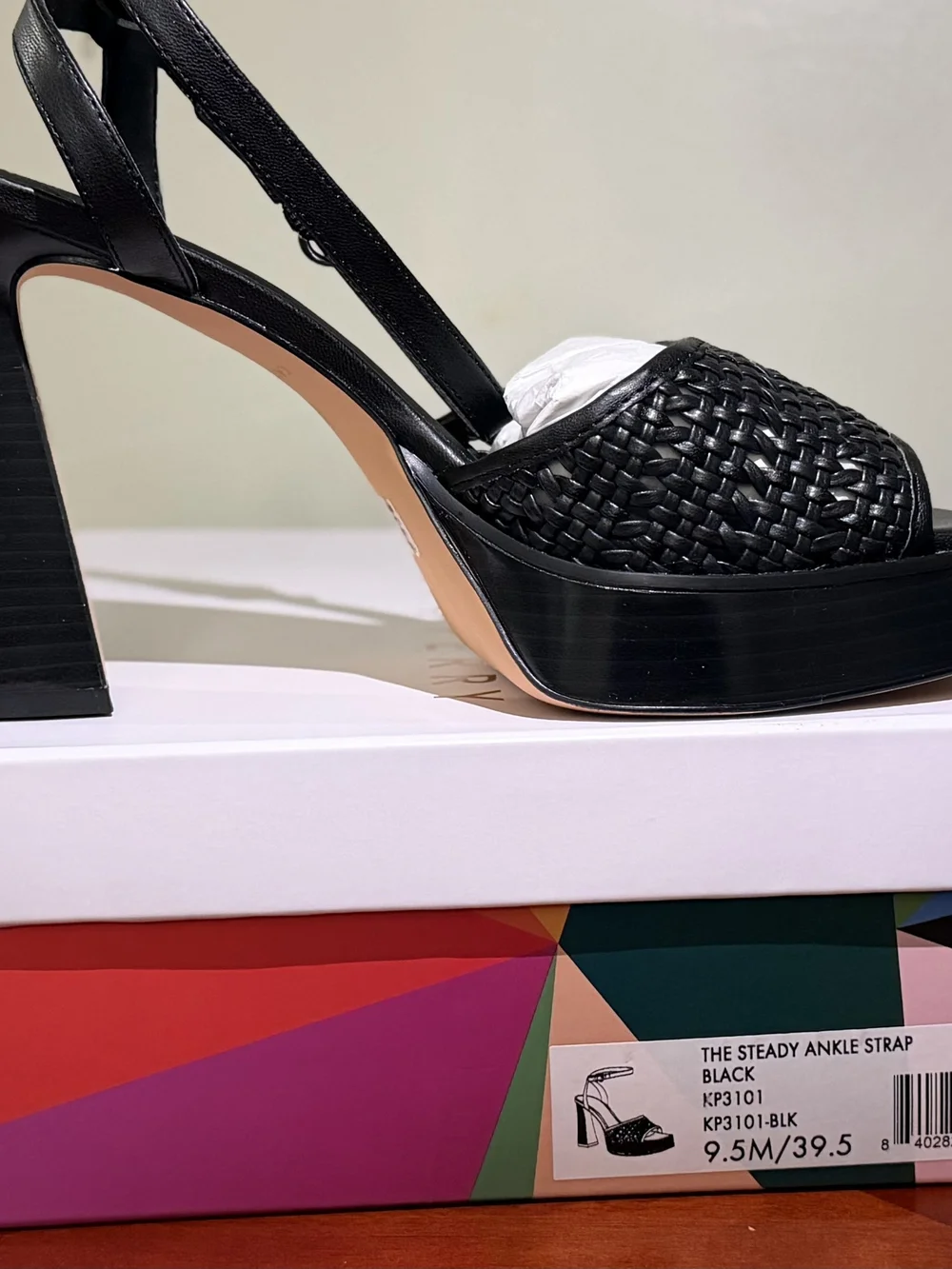 The Steady Ankle Strap Black Woven Platform Sandal